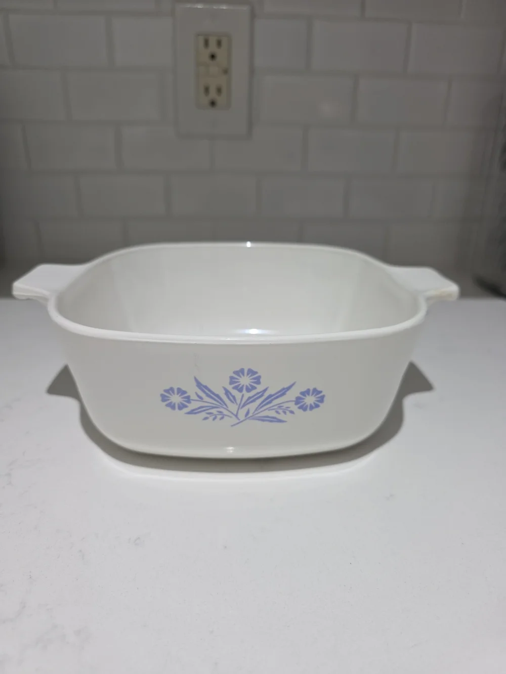 Corelle CorningWare White Casserole Dish with Blue Floral Pattern B-14 No Lid